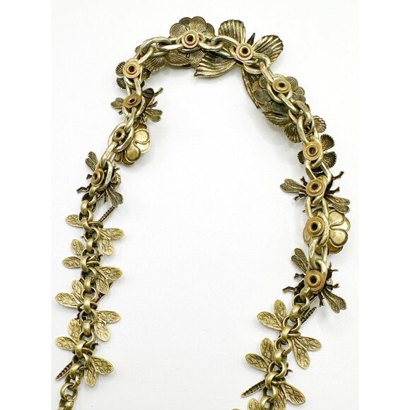 Butterfly, Bees, Dragonflies Floral Goldtone Jeweled Choker Necklace 15.5” - Picture 4 of 8